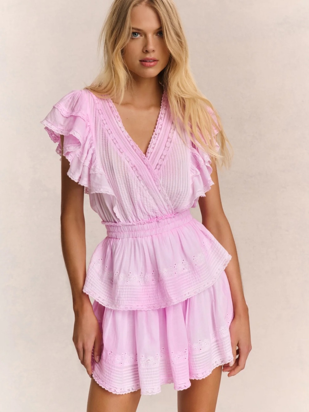 NEW LoveShackFancy Gwen Heritage Mini Dress Pink M